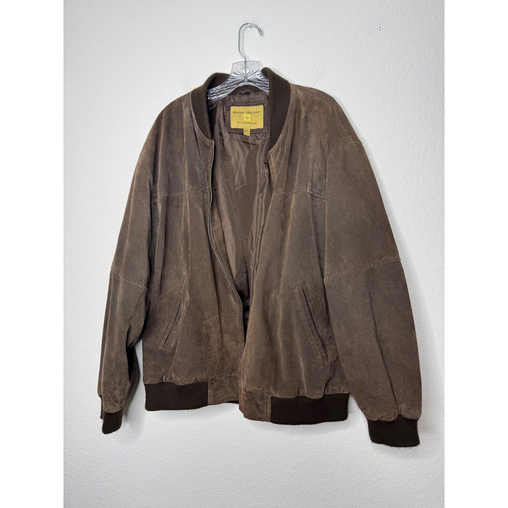 Boston Harbour Brown Suede Leather Bomber Jacket Full Zip Men's XXL Outdoor Wear